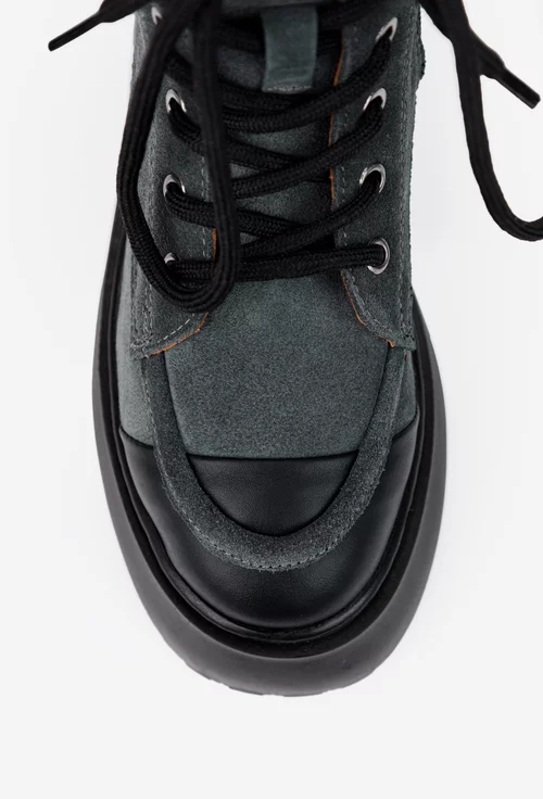 Ghete dama NUR gri cu negru din piele cu platforma