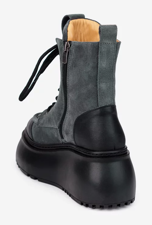 Ghete dama NUR gri cu negru din piele cu platforma