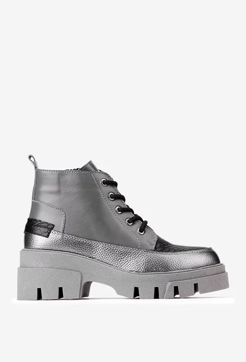 Ghete dama NUR gri din piele cu detalii croco