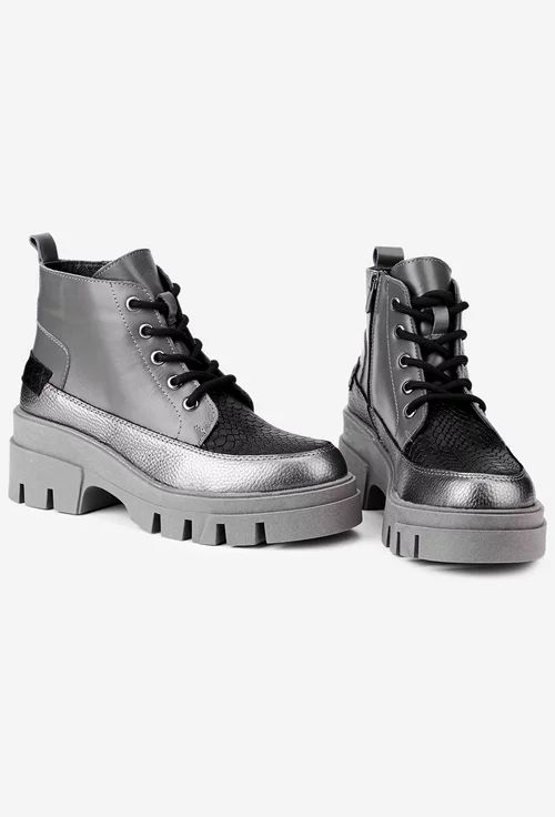 Ghete dama NUR gri din piele cu detalii croco