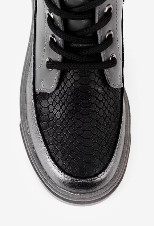 Ghete dama NUR gri din piele cu detalii croco