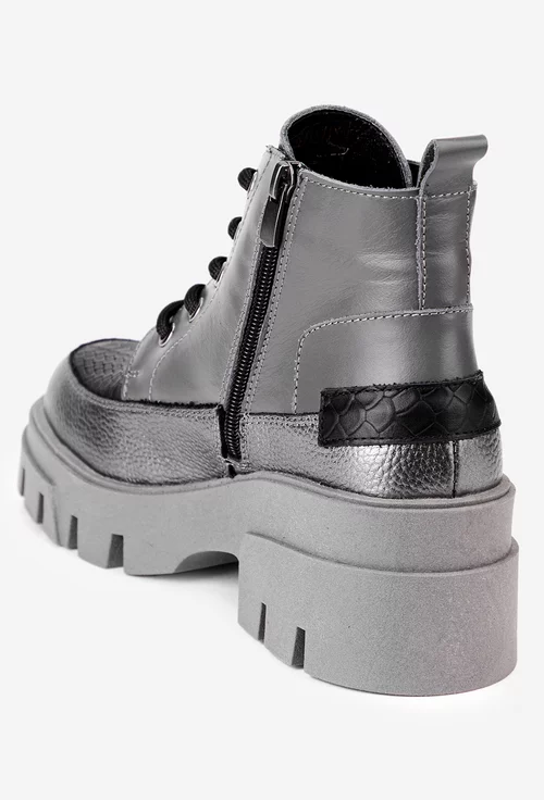 Ghete dama NUR gri din piele cu detalii croco