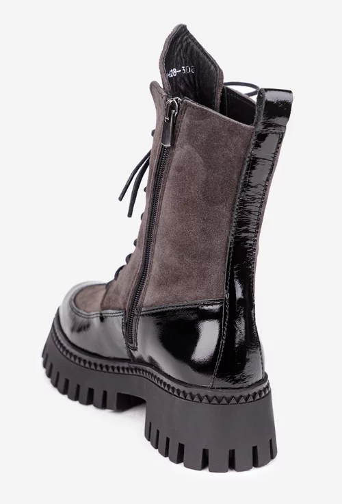 Ghete dama NUR gri inchis cu negru din piele