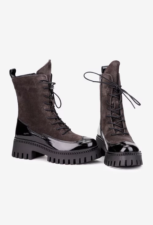 Ghete dama NUR gri inchis cu negru din piele