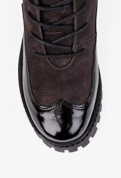 Ghete dama NUR gri inchis cu negru din piele