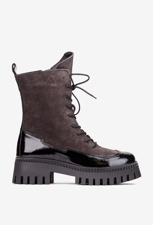 Ghete dama NUR gri inchis cu negru din piele