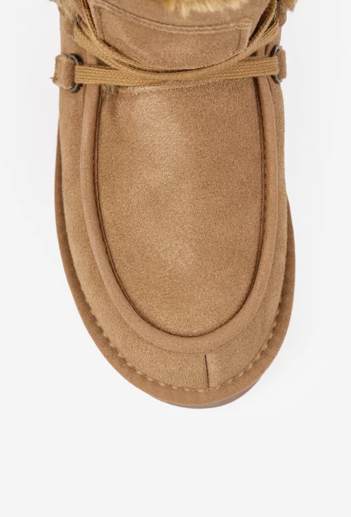 Ghete dama NUR imblanite din piele intoarsa maro