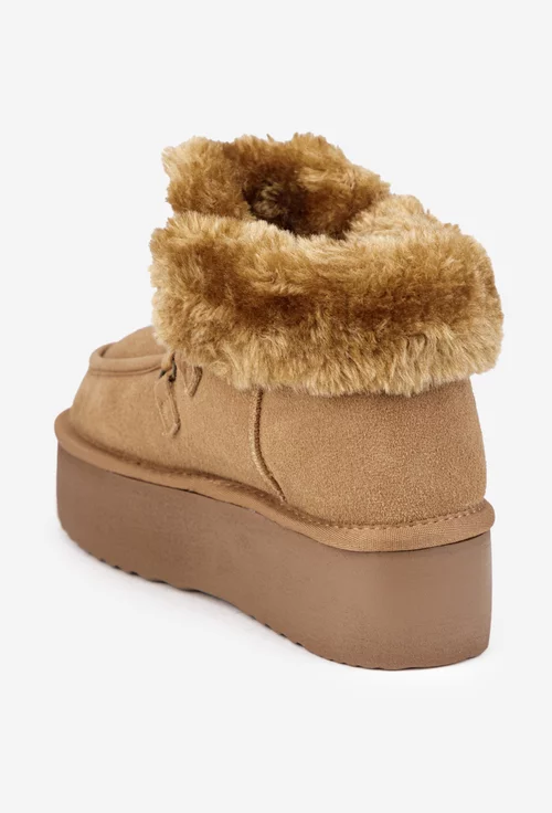 Ghete dama NUR imblanite din piele intoarsa maro