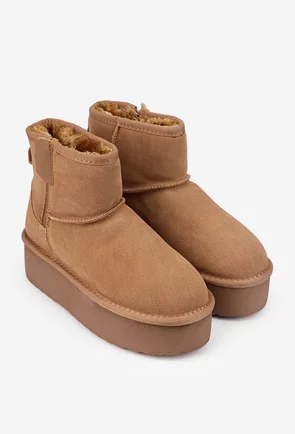 Ghete dama NUR imblanite din piele intoarsa maro cu fermoar