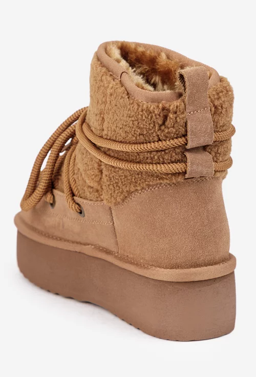 Ghete dama NUR imblanite din piele intoarsa si blanita maro