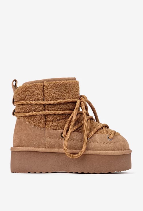 Ghete dama NUR imblanite din piele intoarsa si blanita maro