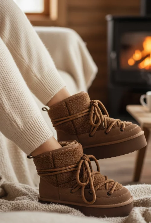 Ghete dama NUR imblanite din piele intoarsa si blanita maro