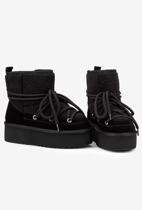 Ghete dama NUR imblanite din piele intoarsa si blanita neagra