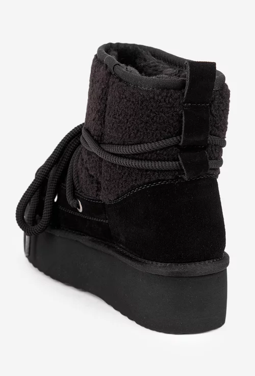 Ghete dama NUR imblanite din piele intoarsa si blanita neagra