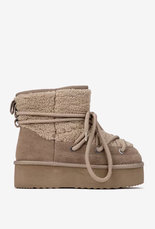 Ghete dama NUR imblanite din piele intoarsa si blanita taupe