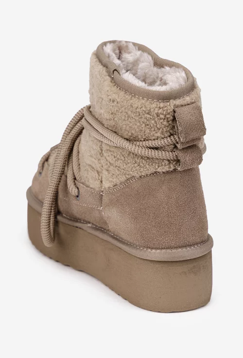 Ghete dama NUR imblanite din piele intoarsa si blanita taupe