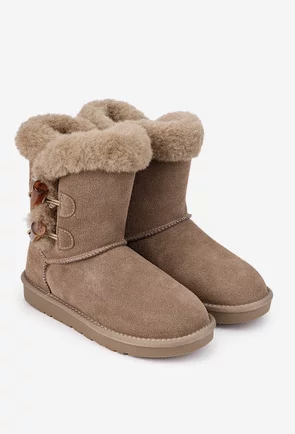 Ghete dama NUR inalte din piele intoarsa taupe