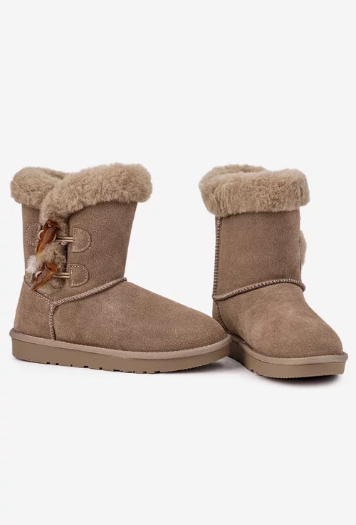 Ghete dama NUR inalte din piele intoarsa taupe