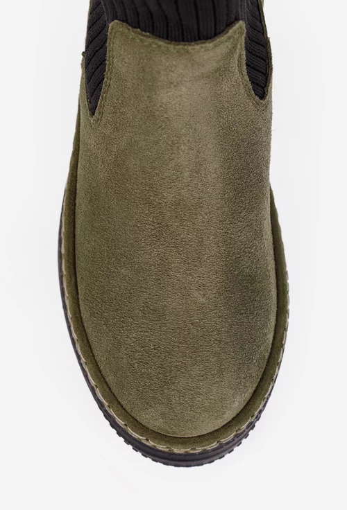 Ghete dama NUR kaki din piele intoarsa si material textil