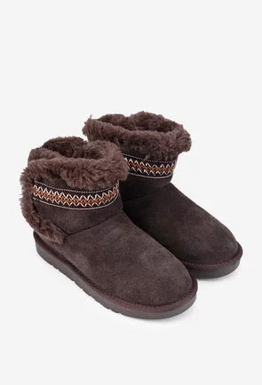 Ghete dama NUR maro inchis din piele intoarsa cu model