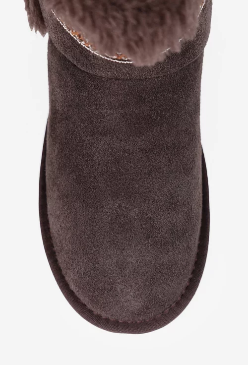 Ghete dama NUR maro inchis din piele intoarsa cu model