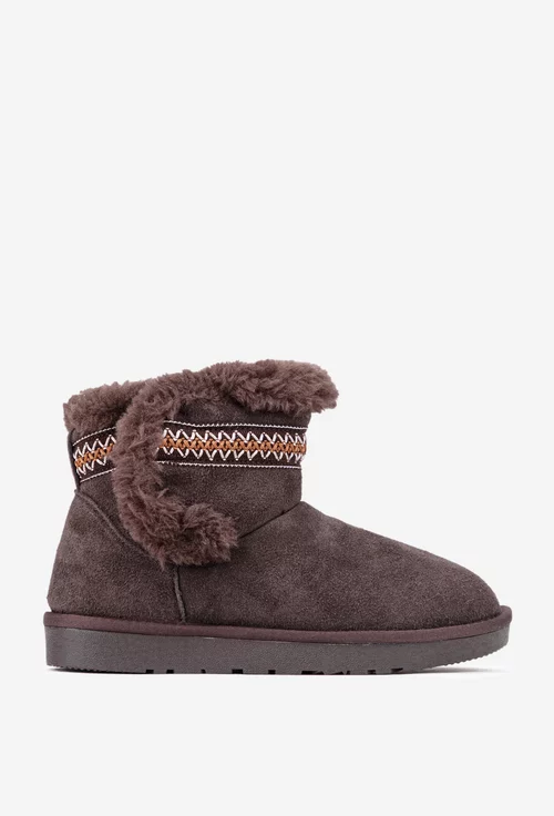 Ghete dama NUR maro inchis din piele intoarsa cu model