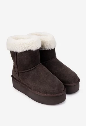 Ghete dama NUR maro inchis din piele intoarsa imblanite