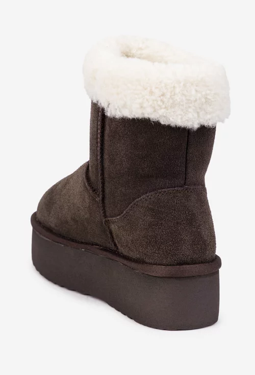 Ghete dama NUR maro inchis din piele intoarsa imblanite