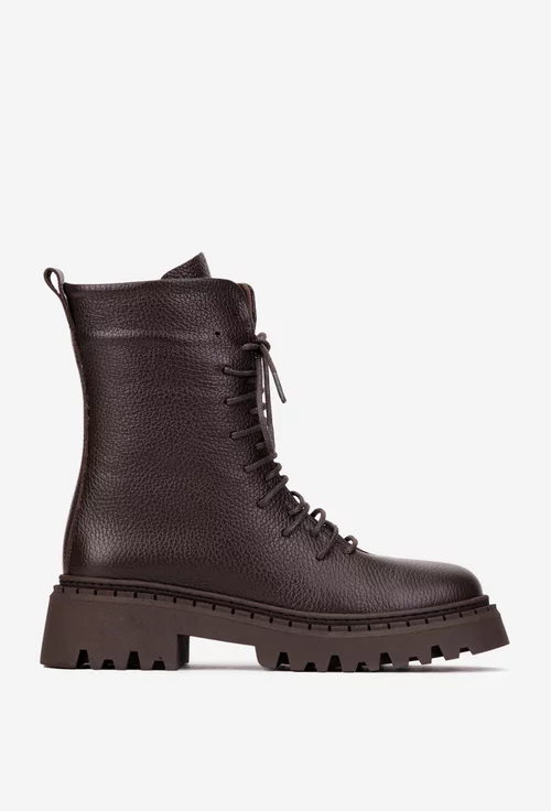 Ghete dama NUR maro inchis din piele texturata