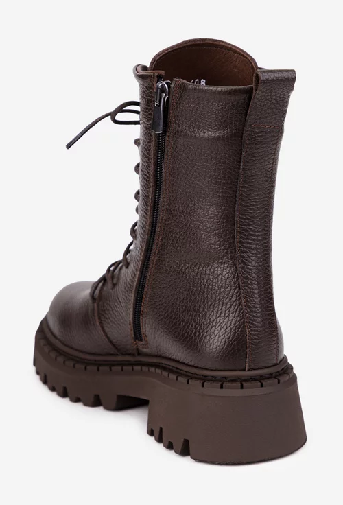 Ghete dama NUR maro inchis din piele texturata