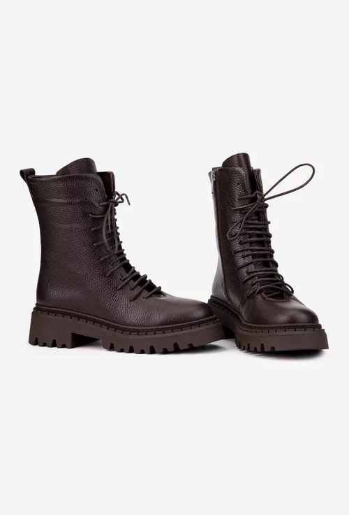 Ghete dama NUR maro inchis din piele texturata