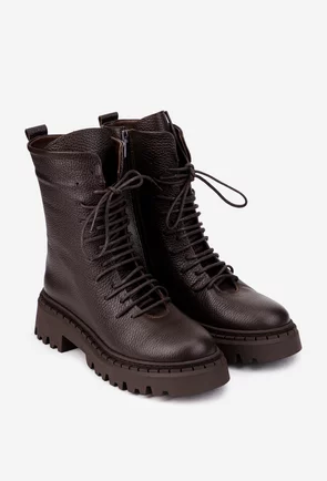 Ghete dama NUR maro inchis din piele texturata