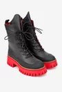 Ghete dama NUR negre cu detalii rosii din piele naturala
