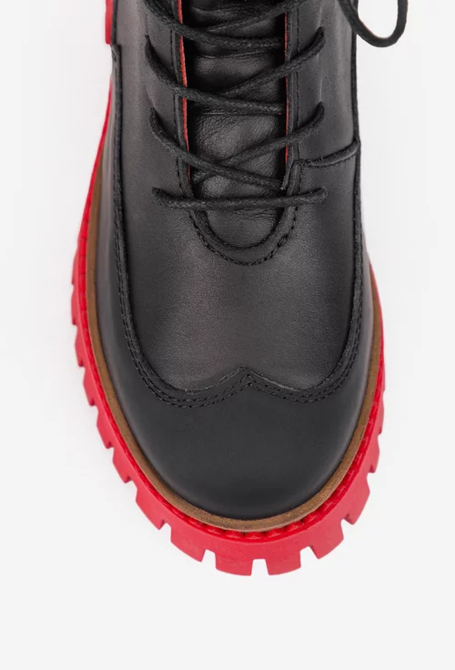 Ghete dama NUR negre cu detalii rosii din piele naturala