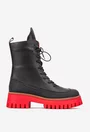 Ghete dama NUR negre cu detalii rosii din piele naturala