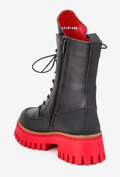 Ghete dama NUR negre cu detalii rosii din piele naturala