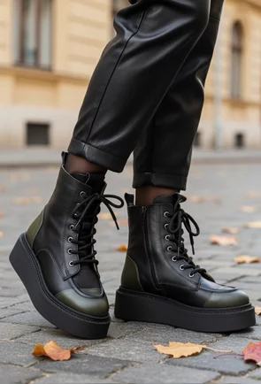 Ghete dama NUR negre cu kaki din piele naturala