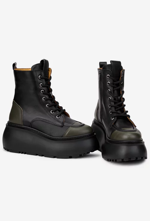 Ghete dama NUR negre cu kaki din piele naturala