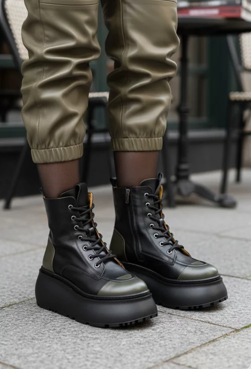 Ghete dama NUR negre cu kaki din piele naturala