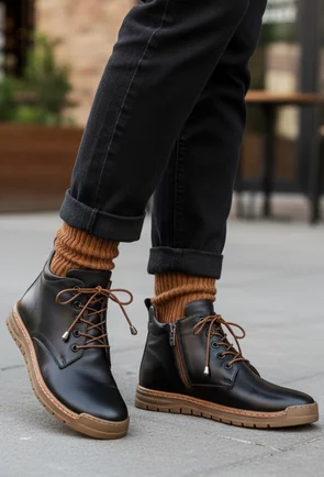 Ghete dama NUR negre cu maro din piele naturala