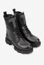 Ghete dama NUR negre din piele cu detalii bumbi