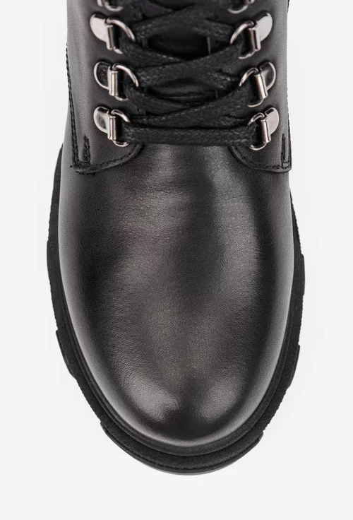 Ghete dama NUR negre din piele cu detalii bumbi