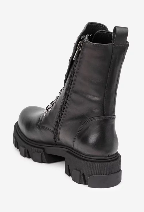 Ghete dama NUR negre din piele cu detalii bumbi