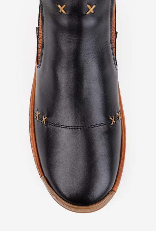 Ghete dama NUR negre din piele cu elastic in laterale