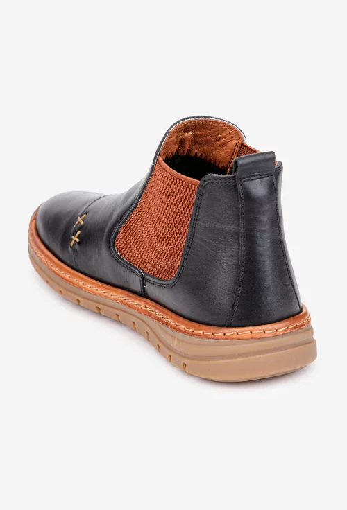 Ghete dama NUR negre din piele cu elastic in laterale