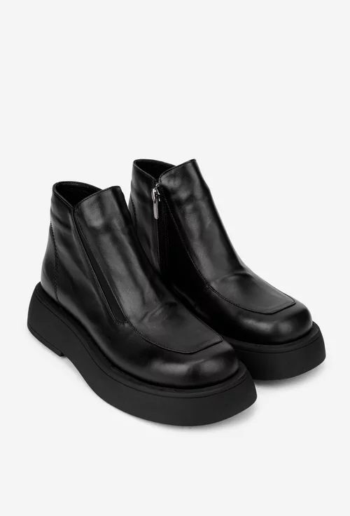 Ghete dama NUR negre din piele cu fermoar