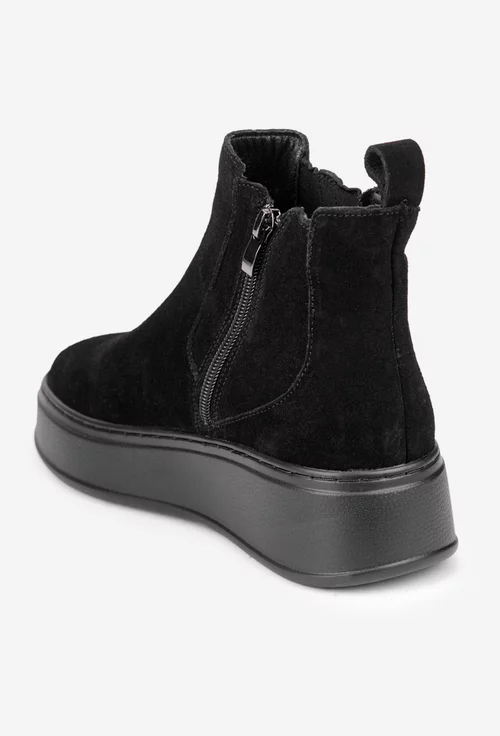 Ghete dama NUR negre din piele intoarsa cu ornament