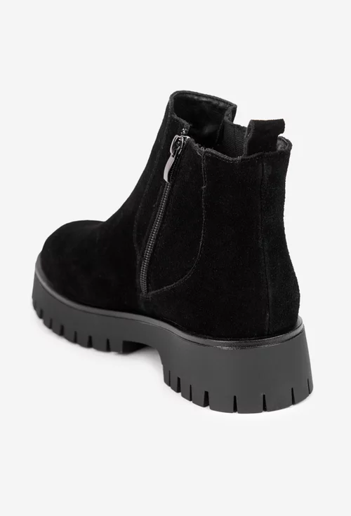 Ghete dama NUR negre din piele intoarsa cu ornament