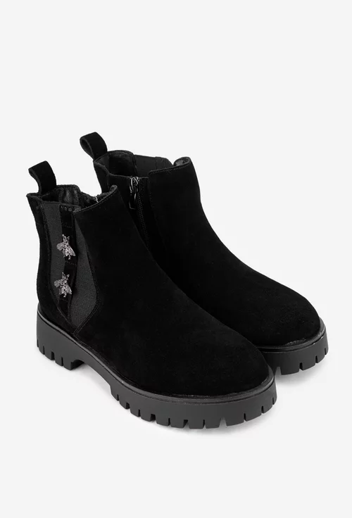 Ghete dama NUR negre din piele intoarsa cu ornament