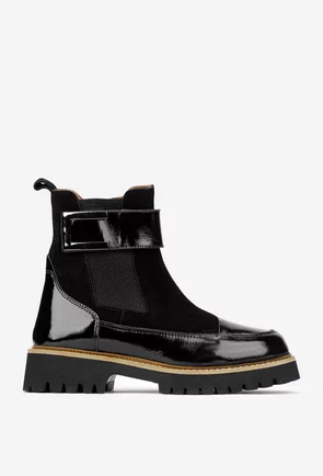 Ghete dama NUR negre din piele intoarsa si lacuita